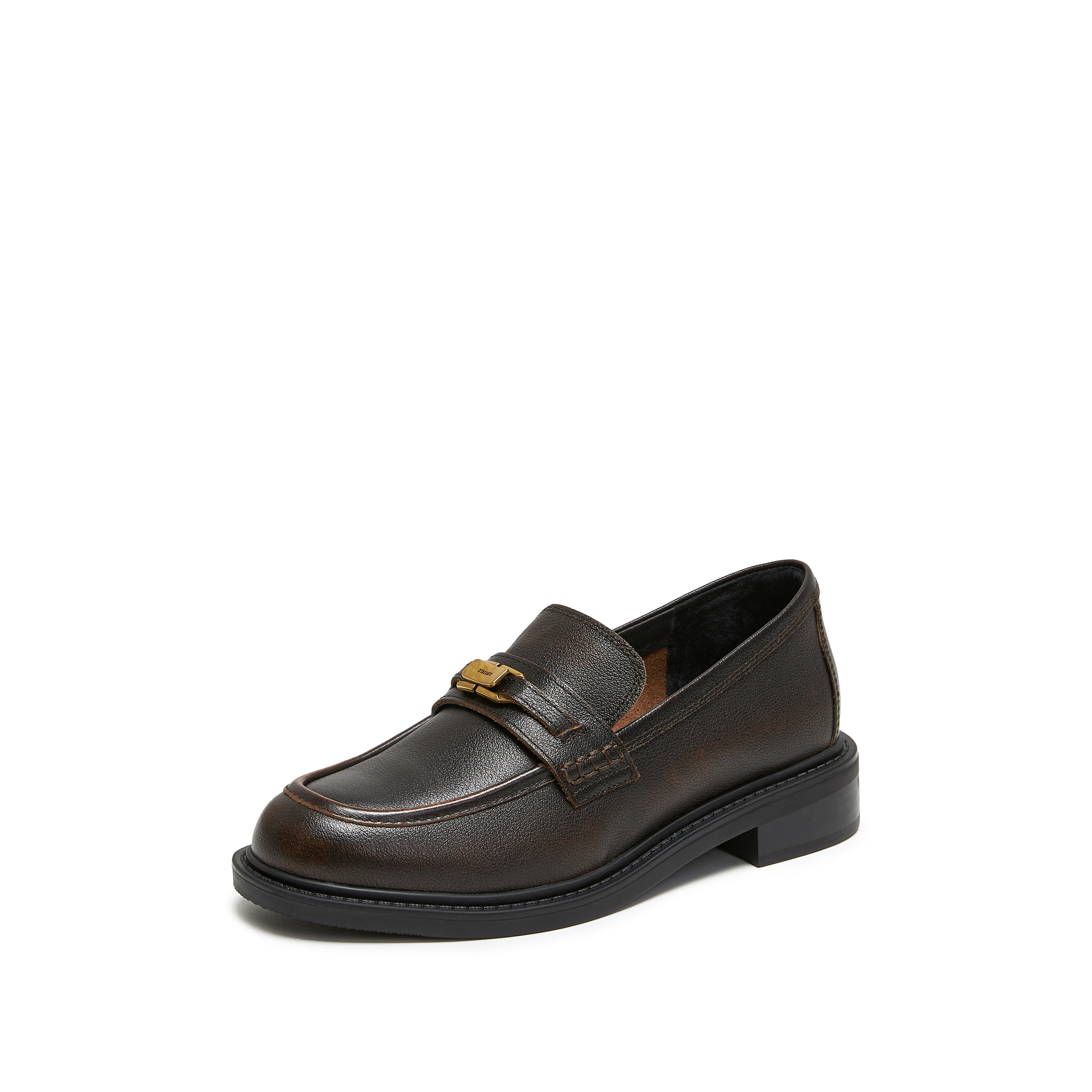 思加图2026春季新款英伦风乐福鞋一脚蹬小皮鞋粗跟女单鞋9UL21AA6