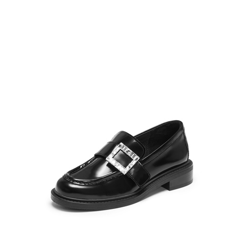 思加图2026春季新款英伦风乐福鞋一脚蹬小皮鞋厚底女单鞋9UL22AA6