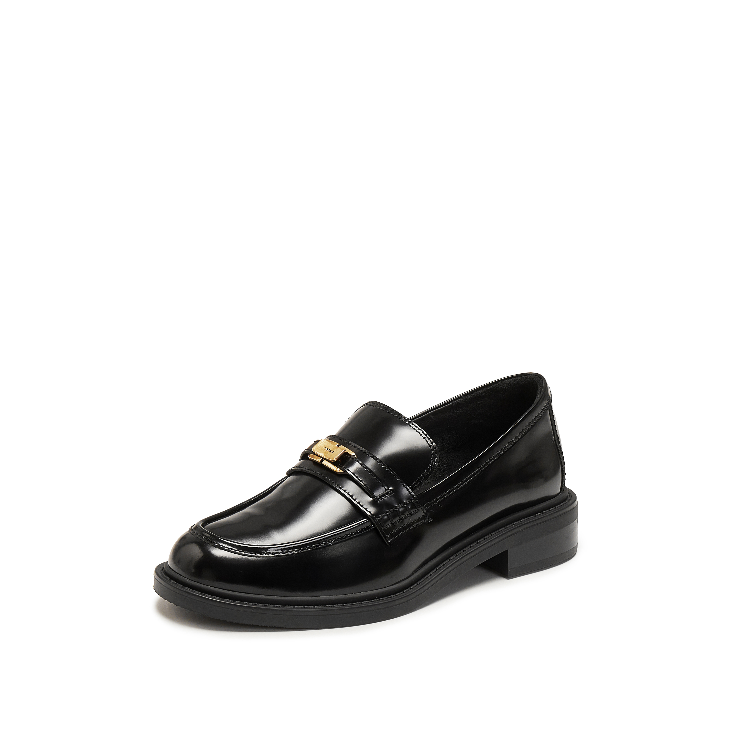 思加图2026春季新款英伦风乐福鞋一脚蹬小皮鞋粗跟女单鞋9UL21AA6