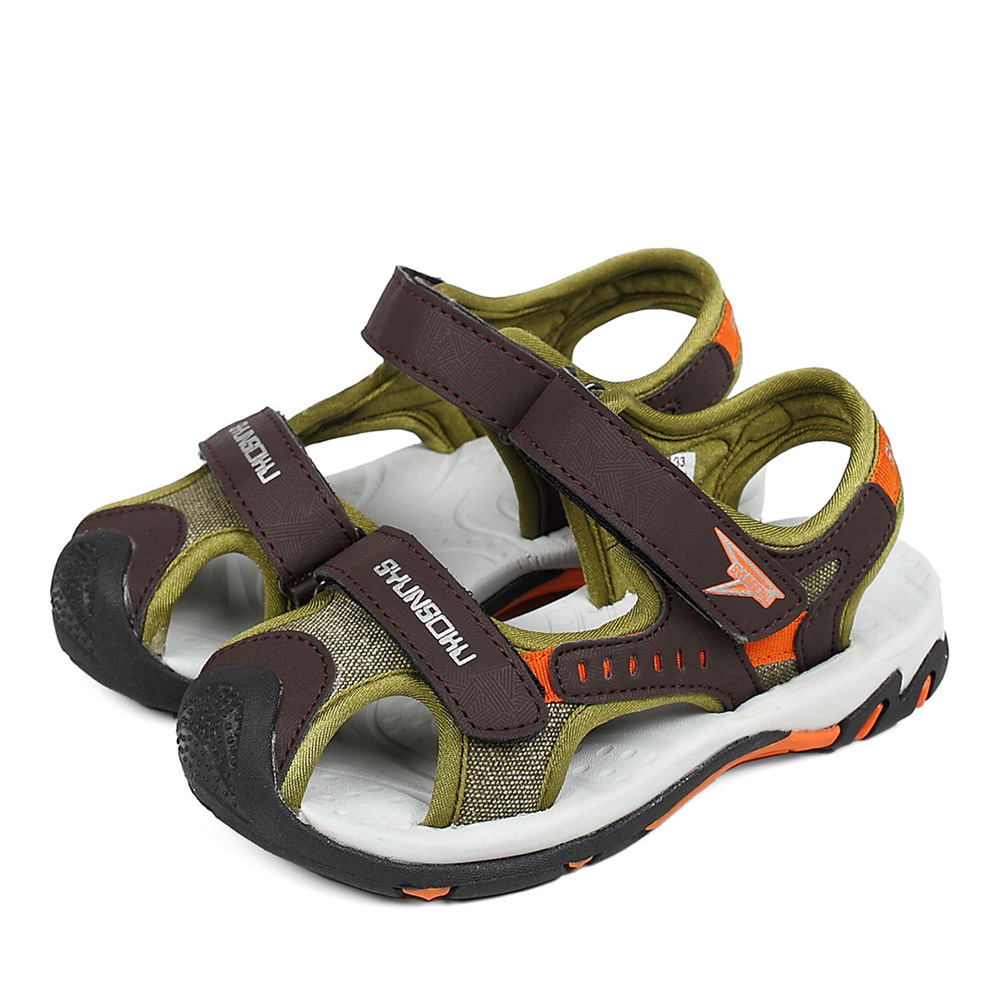 日本潮牌 SYUNSOKU/瞬足2013夏季橙色人造革男小童沙滩凉鞋U01133