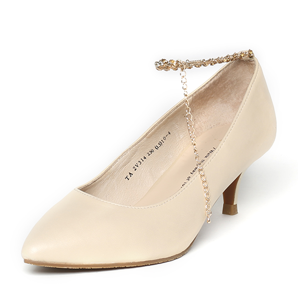 tata他她秋季专柜同款米白色羊皮女单鞋2v314cq5