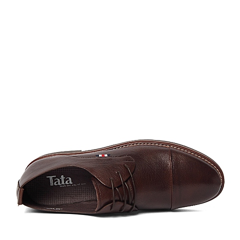 Tata/他她春季专柜同款棕色牛皮系带方跟男休闲鞋U153DAM6