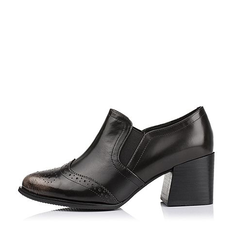 Tata/他她秋季浅金色擦色牛皮英伦雕花尖头鞋粗高跟女鞋FE120CM6