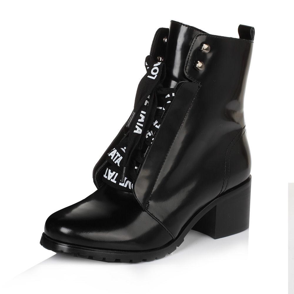 tata/他她冬季专柜同款黑色牛皮女皮靴ftu40dd6