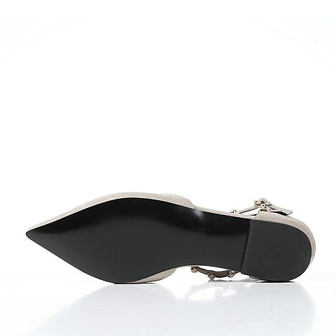 tata/他她秋季灰色羊皮脚环珍珠复古尖头玛丽珍鞋女凉鞋fhp01ck7