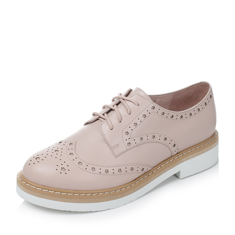 tata/他她秋季粉色牛皮英伦雕花系带方跟布洛克女鞋2i2f7cm7