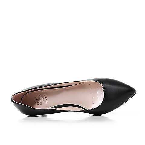 Tata/他她春黑色羊皮通勤尖头高跟女皮鞋3VDU7AQ8