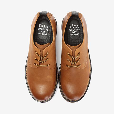 Tata/他她2018秋专柜同款棕色牛皮革绑带方跟休闲鞋男单鞋26C20CM8