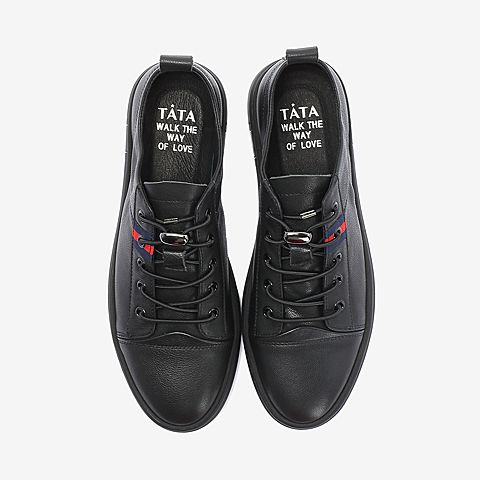 Tata/他她2018秋专柜同款黑色牛皮革时尚板鞋休闲男单鞋S3531CM8