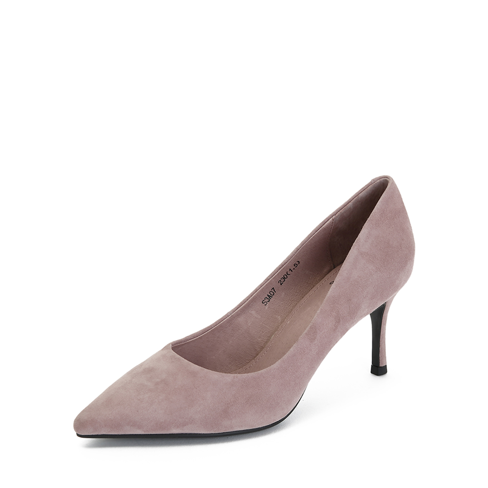 tata/他她2018秋暗粉羊皮革绒面复古尖头细高跟浅口女鞋s3a07cq8