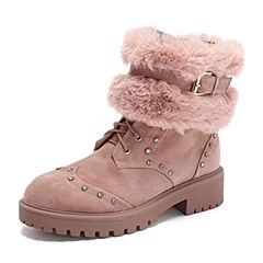 Tata/他她2018冬专柜同款粉色羊皮革毛绒休闲靴女中靴FX060DZ8