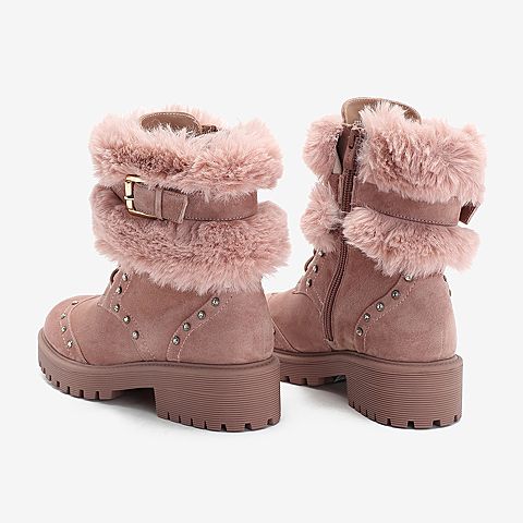 Tata/他她2018冬专柜同款粉色羊皮革毛绒休闲靴女中靴FX060DZ8