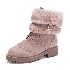 Tata/他她2018冬专柜同款粉色羊皮革毛绒休闲靴女中靴FX060DZ8