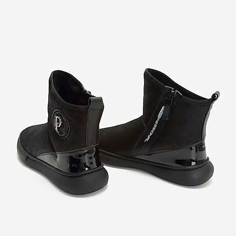 Tata/他她2018冬专柜同款黑色拼接毛里雪地靴男短靴休闲靴AQM02DD8
