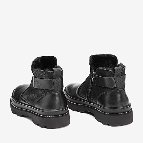 Tata/他她2018冬专柜同款黑色拼接短靴时尚男休闲靴ANM01DD8