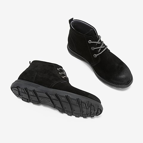 Tata/他她2018冬专柜同款黑色牛剖层革工装鞋休闲靴男短靴AUM01DD8