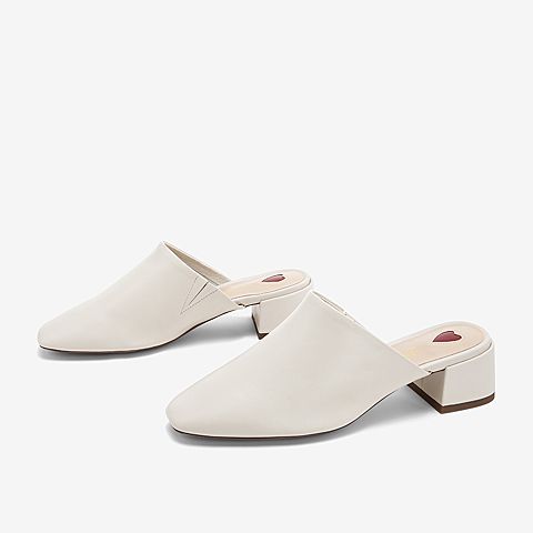 Tata/他她春专柜同款米色牛皮革方头穆勒鞋半拖后空女凉鞋FGR02AH9