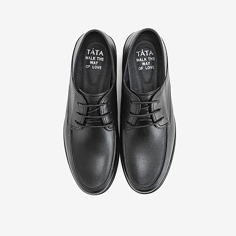 Tata/他她春专柜同款黑色牛皮革平底鞋绑带休闲男鞋COM01AM9