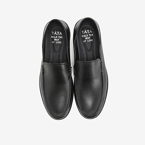 Tata/他她春专柜同款黑色牛皮革平底鞋休闲男单鞋COM02AM9