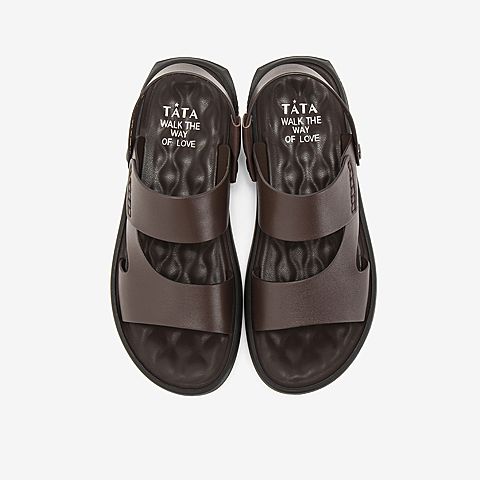 Tata/他她夏专柜同款棕色牛皮革沙滩休闲鞋凉拖两用男凉鞋VJT01BL9