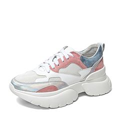 Tata/他她2019秋专柜同款白/粉/蓝拼接绑带撞色老爹鞋女单鞋WAE01CM9