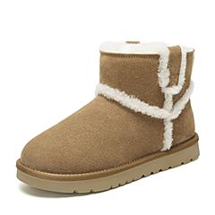 Tata/他她2019冬专柜同款驼色牛剖层革雪地靴休闲靴女短靴WDG01DD9