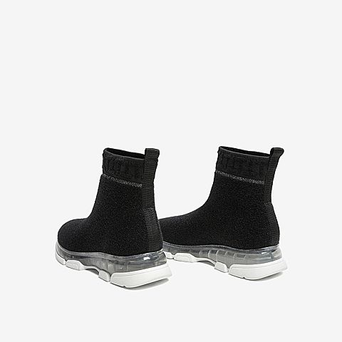 Tata/他她冬专柜同款黑色布面编织字母袜靴休闲女短靴FLY43DD9
