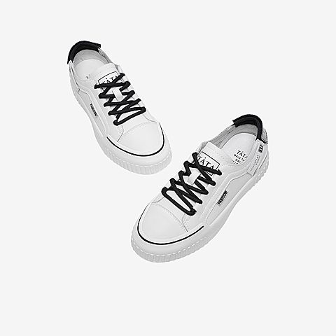 Tata/他她2020春专柜同款米白/黑拼接撞色字母小白鞋女休闲鞋YII01AM0