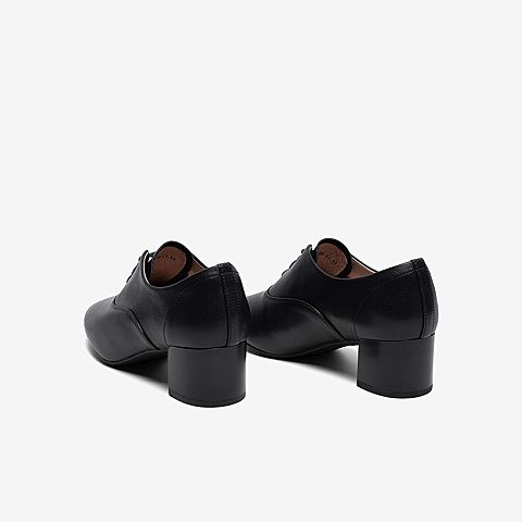 Tata/他她2020春专柜同款黑色牛皮革通勤绑带粗跟深口女单鞋XIF01AM0