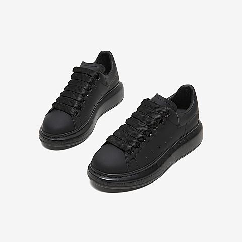 Tata/他她2020春专柜同款黑色牛皮革绑带圆头厚底女休闲鞋WHL01AM0