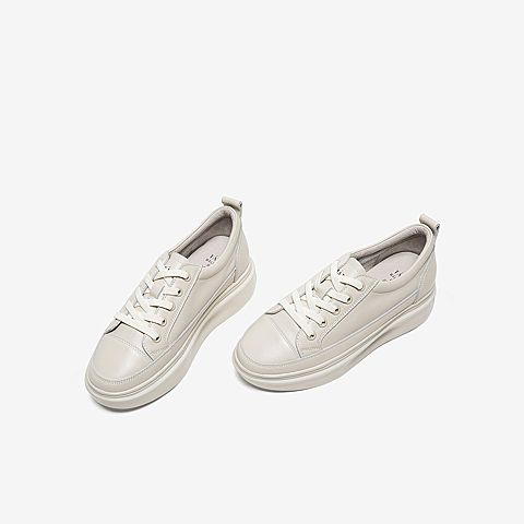 Tata/他她2020春米白牛皮革时尚绑带厚底鞋满帮女休闲鞋WGA01AM0