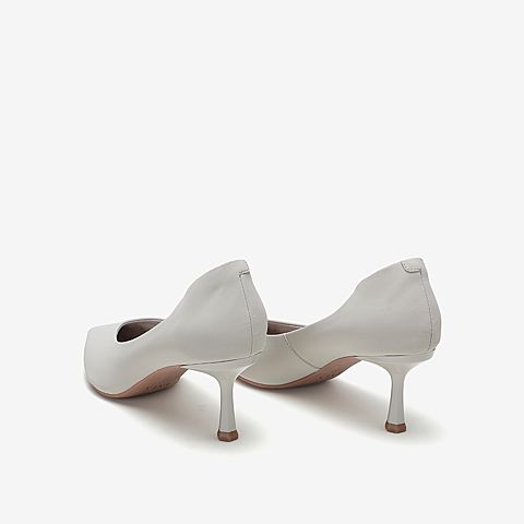 Tata/他她2020春浅灰牛皮革通勤尖头细高跟鞋浅口女单鞋XAX04AQ0