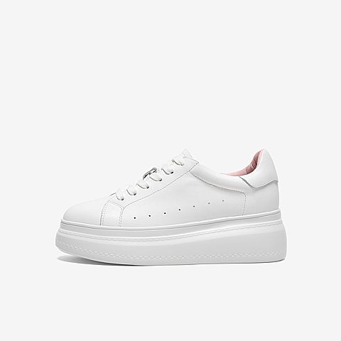 Tata/他她2020春白/粉牛皮革时尚系带厚底小白鞋女休闲鞋DSCAAAM0