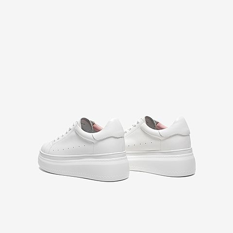 Tata/他她2020春白/粉牛皮革时尚系带厚底小白鞋女休闲鞋DSCAAAM0