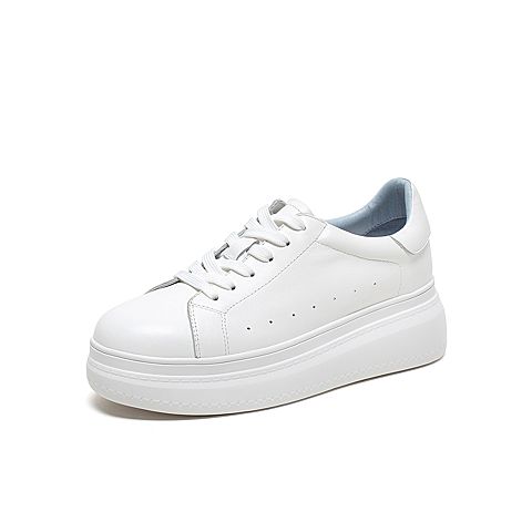 Tata/他她2020春白/蓝牛皮革时尚系带厚底小白鞋女休闲鞋DSCAAAM0