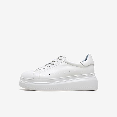 Tata/他她2020春白/蓝牛皮革时尚系带厚底小白鞋女休闲鞋DSCAAAM0