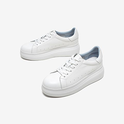 Tata/他她2020春白/蓝牛皮革时尚系带厚底小白鞋女休闲鞋DSCAAAM0
