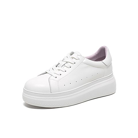 Tata/他她2020春白/紫牛皮革时尚系带厚底小白鞋女休闲鞋DSCAAAM0