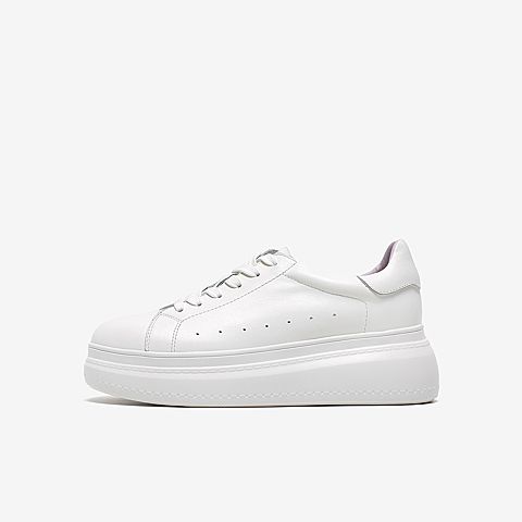 Tata/他她2020春白/紫牛皮革时尚系带厚底小白鞋女休闲鞋DSCAAAM0