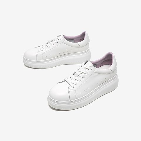 Tata/他她2020春白/紫牛皮革时尚系带厚底小白鞋女休闲鞋DSCAAAM0