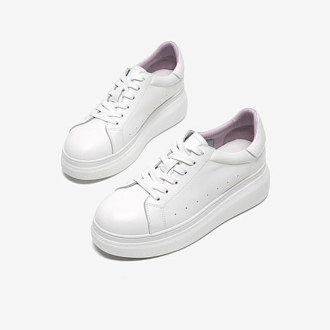 Tata/他她2020春白/紫牛皮革时尚系带厚底小白鞋女休闲鞋DSCAAAM0