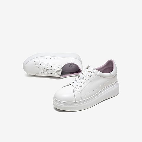 Tata/他她2020春白/紫牛皮革时尚系带厚底小白鞋女休闲鞋DSCAAAM0