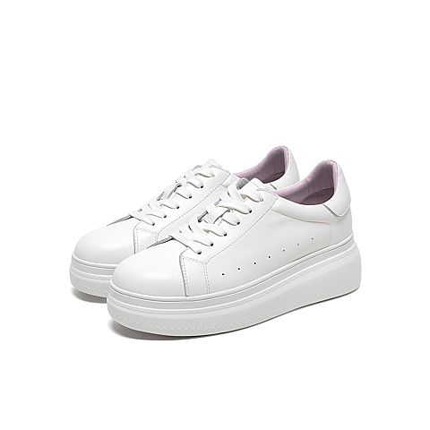 Tata/他她2020春白/紫牛皮革时尚系带厚底小白鞋女休闲鞋DSCAAAM0