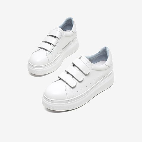 Tata/他她2020春白/蓝牛皮革时尚厚底小白鞋满帮女休闲鞋DSCABAM0