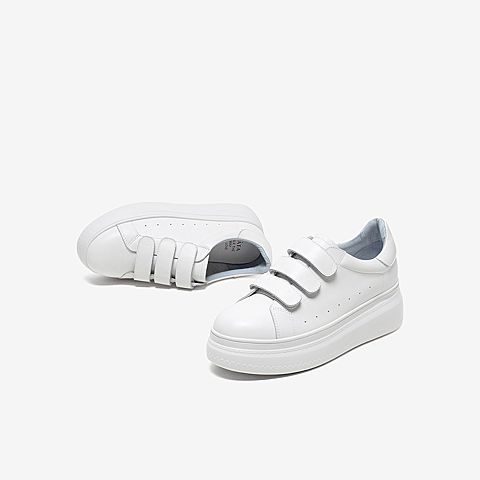 Tata/他她2020春白/蓝牛皮革时尚厚底小白鞋满帮女休闲鞋DSCABAM0