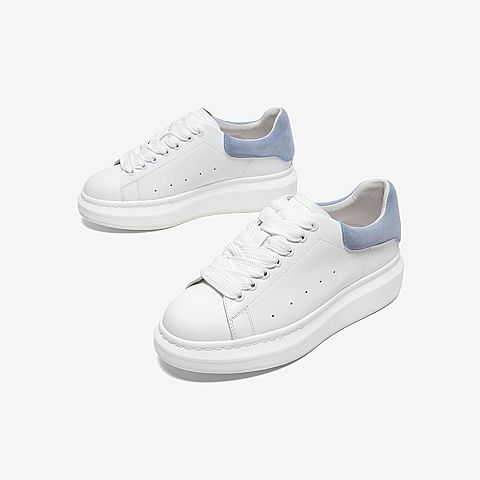 Tata/他她2020春白/蓝拼接撞色后尾小白鞋厚底板鞋女休闲鞋DSCAQAM0