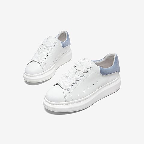 Tata/他她2020春白/蓝拼接撞色后尾小白鞋厚底板鞋女休闲鞋DSCAQAM0
