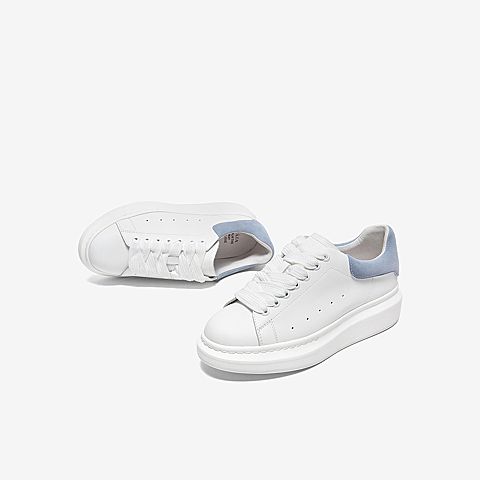 Tata/他她2020春白/蓝拼接撞色后尾小白鞋厚底板鞋女休闲鞋DSCAQAM0