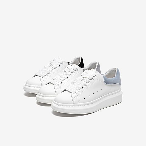 Tata/他她2020春白/灰紫拼接撞色后尾小白鞋厚底板鞋女休闲鞋DSCAQAM0