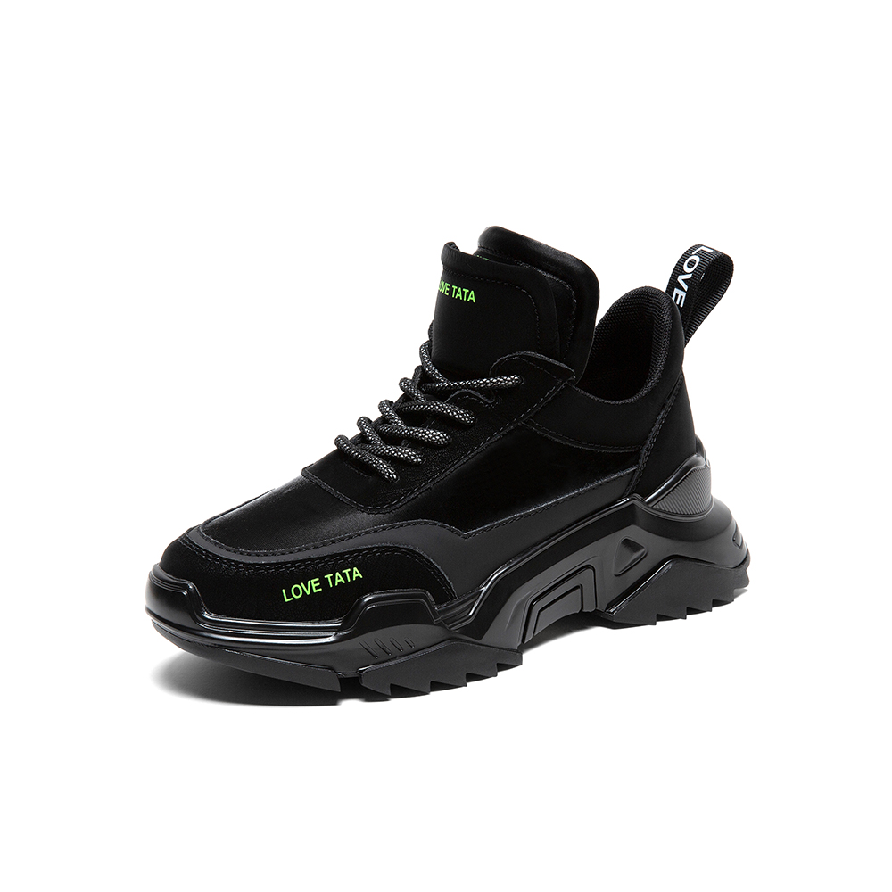 Tata/他她2020春专柜同款黑色拼接字母织带厚底运动休闲女鞋WEU01AM0